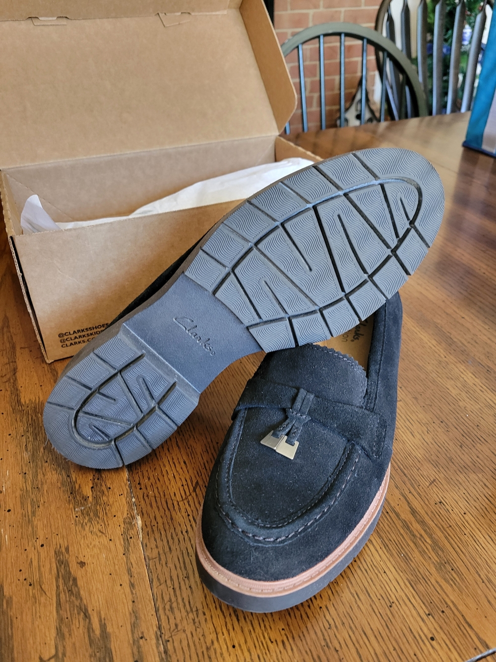 Clarks Black Suede Tassel Penny Loafers with Brown Trim Women's US 10 - Picture 4 of 5